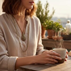 Vintage Rare 1955-1969 Crown Trifari Gold Double Chain Elegant Pendant Necklace